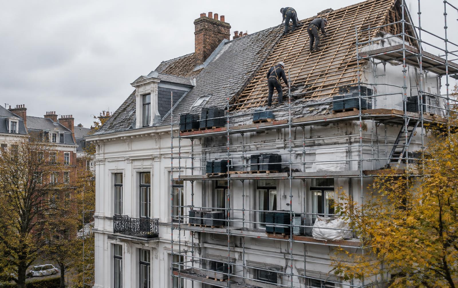 Rénovation complète d'une toiture en ardoise sur une maison de maître à Ixelles
