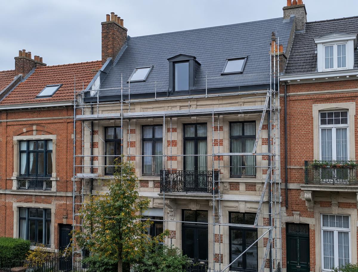 Rénovation complète en ardoise sur une toiture bruxelloise